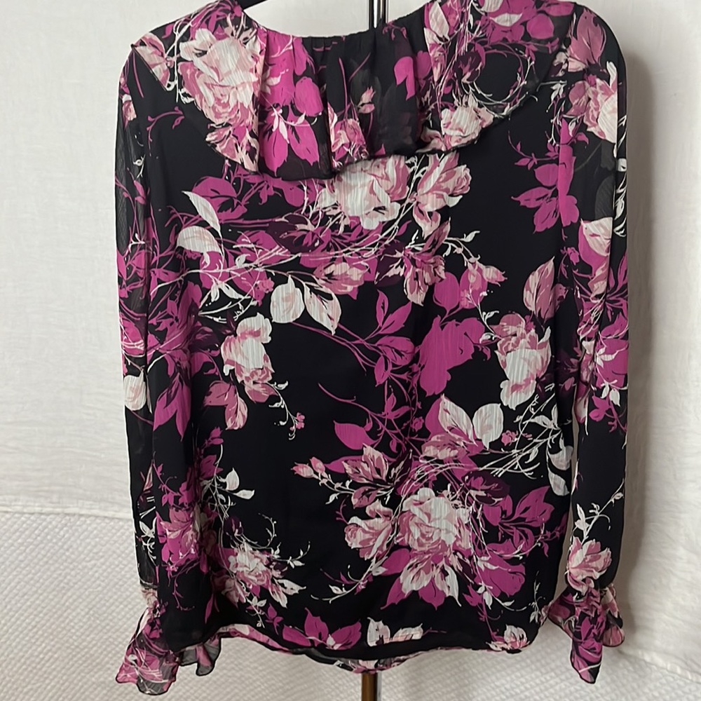 Roaman’s chiffon sheer arm sleeveless black underlies bodice pink black cream - Picture 4 of 14